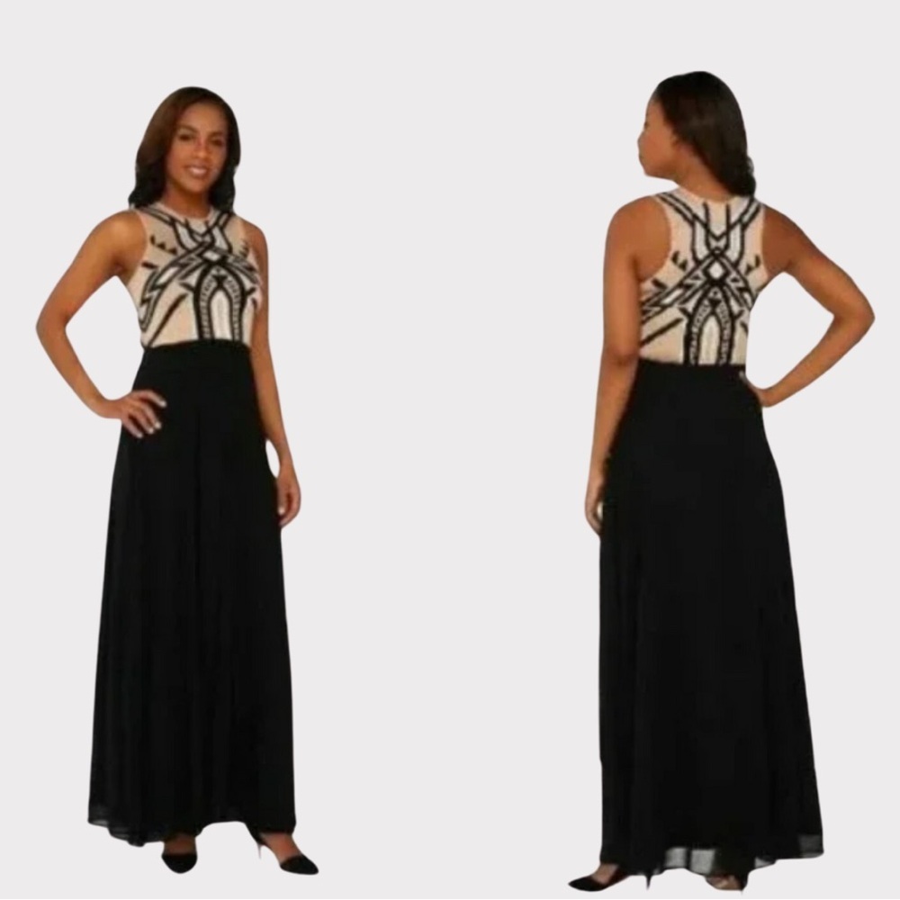 NWOT | G.I.L.I. Maxi Dress | Black & Tan | Sweater Top | Chiffon Skirt | 16P - Picture 2 of 8